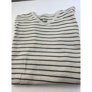 Linea‎ Uomo LU Cream with Black Stripes Waffle Knit Thermal V-Neck Size XL